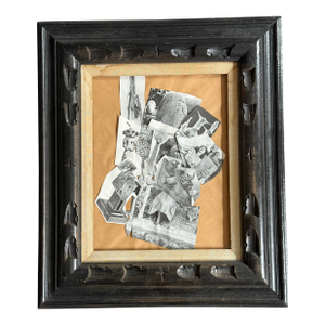 Antique Handmade Black Frame With Black and White Paper Collage