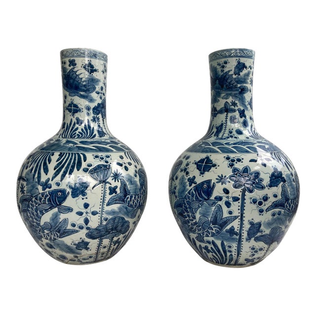 Mid 20th Century Monumental Chinese Blue & White Vases - A Pair For Sale