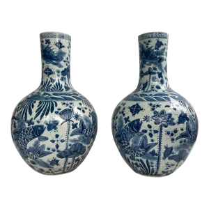 Mid 20th Century Monumental Chinese Blue & White Vases - A Pair