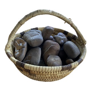 Vintage Papago Native American Basket With Septarian Rocks For Sale