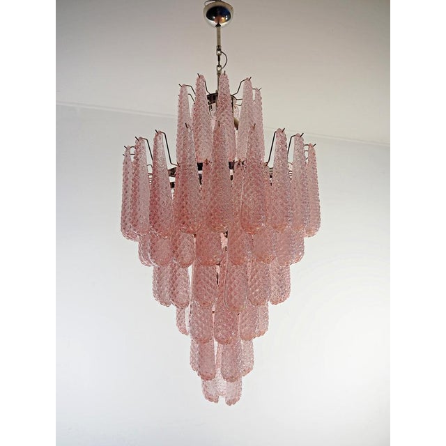 Large Vintage Italian Murano Glass Chandelier with 85 Glass Pink Petals Drop, 1990 For Sale - Image 15 of 15