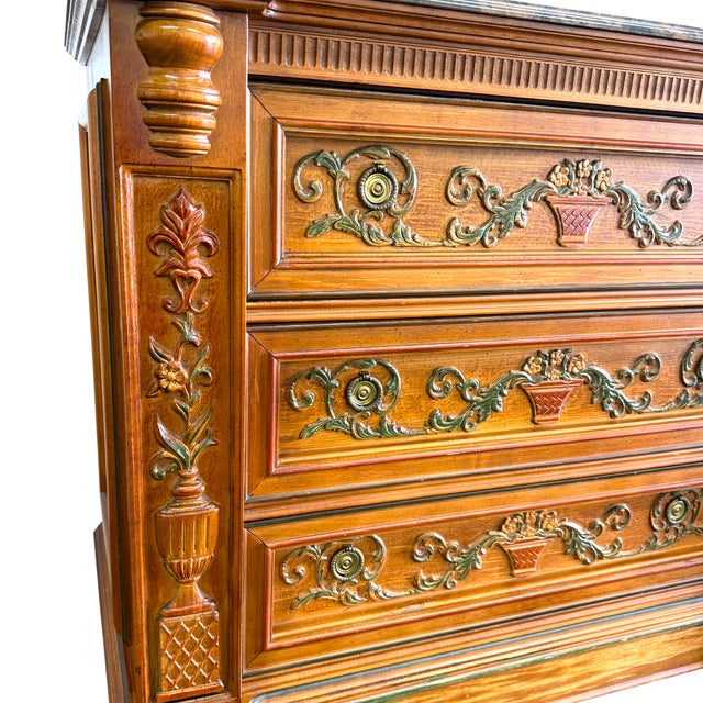 1980s 1980s Italian Renaissance Revival Carved 3-Drawer Chest With Marble Top by Pulaski For Sale - Image 5 of 13
