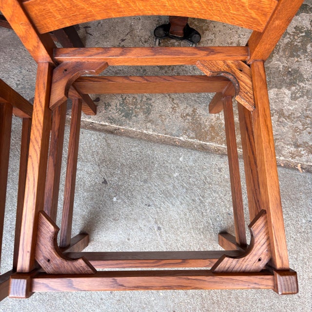 Wood Stickley Style Mission Oak Ladder Back Dining Chairs Set 6 For Sale - Image 7 of 7