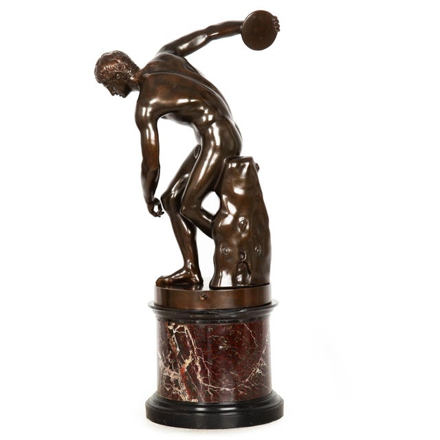 Antique Italian Grand Tour Bronze Sculpture “Disc Thrower” or Discobolus For Sale - Image 4 of 18