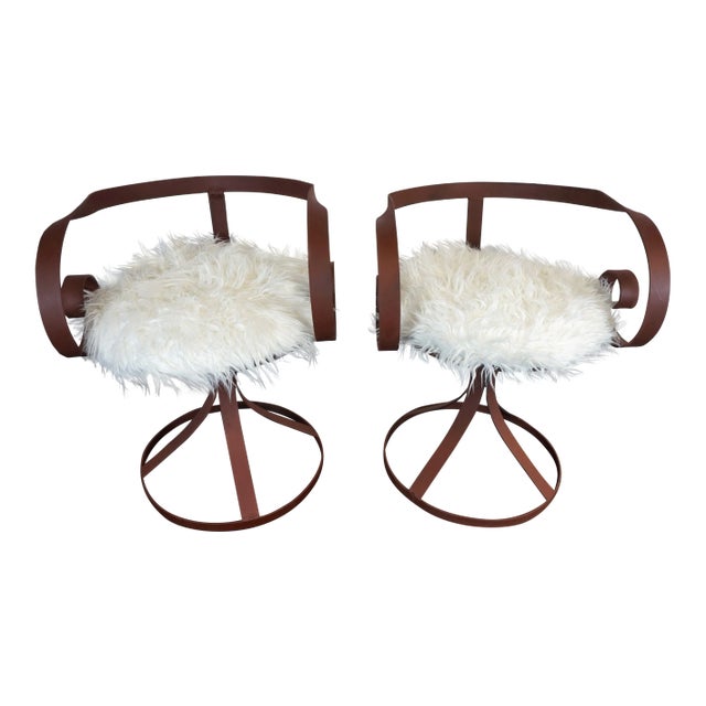 Sultana Style Metal & Faux Fur Chairs - A Pair For Sale