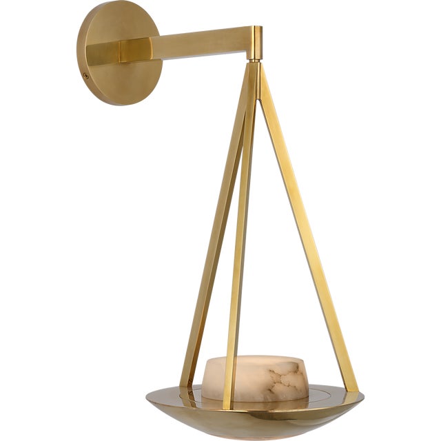 Metal Barbara Barry for Visual Comfort Signature Divina 19" Floating Bowl Sconce in Soft Brass with Alabaster For Sale - Image 7 of 13