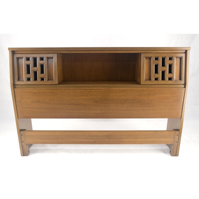 American Walnut Sliding Doors Storage Compartment Full Size Bed Headboard MINT! For Sale - Image 6 of 13