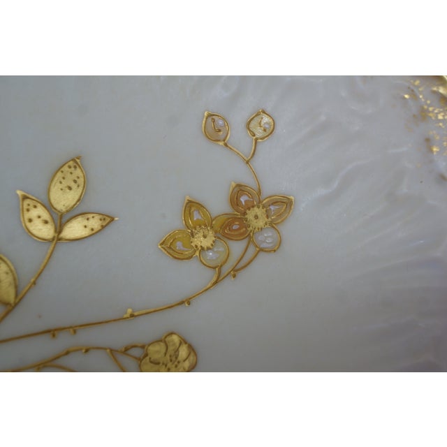 Antique Charles Ahrenfeldt Limoges France Gold Floral Plate W Brass Stand 8.5" For Sale - Image 4 of 11