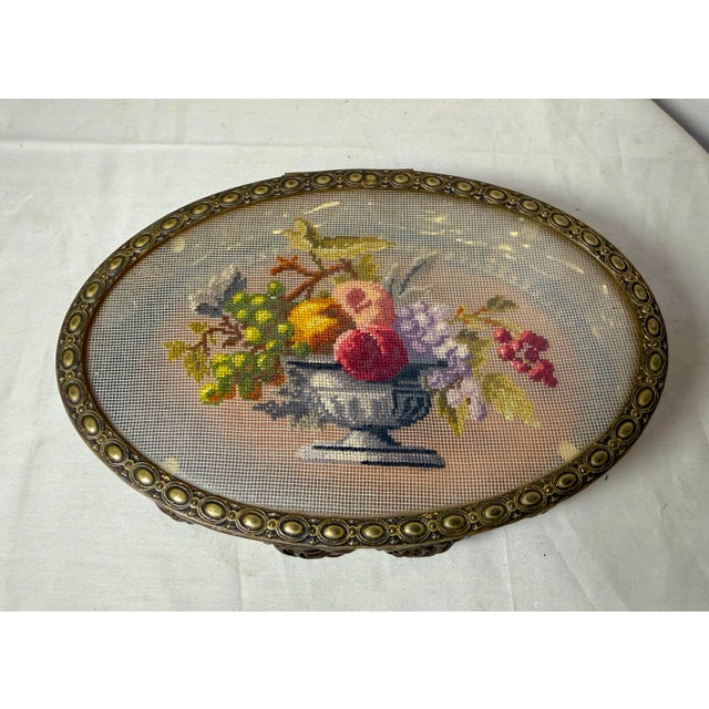 Antique 1800's French Handmade Micro Petit Point Bronze Dresser Jewelry Box Jar For Sale In New York - Image 6 of 11