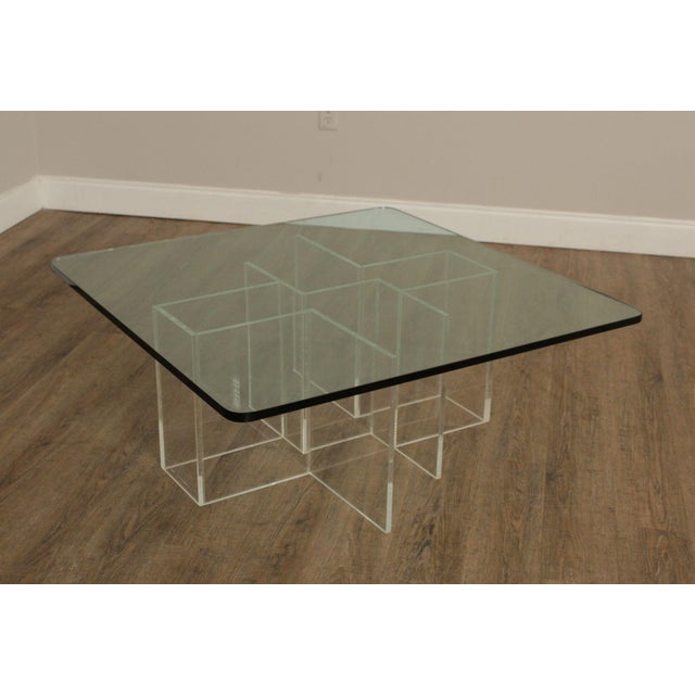 High Quality Vintage Sculpted Lucite Base Cocktail Table with Square Thick Glass Top