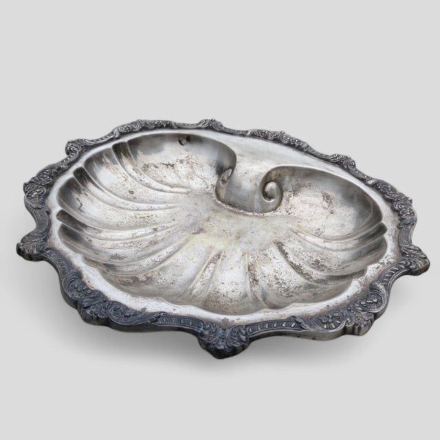 English Vintage English Regency Sheffield Silver Plated Fish Clam Shell Serving Platter For Sale - Image 3 of 10