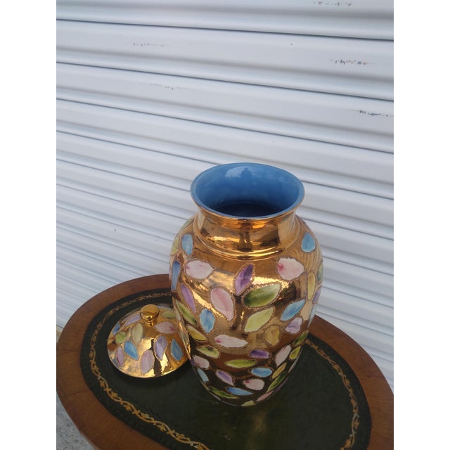 Large Hand Painted Gold Ginger Jar Signed E.S. For Sale - Image 4 of 5
