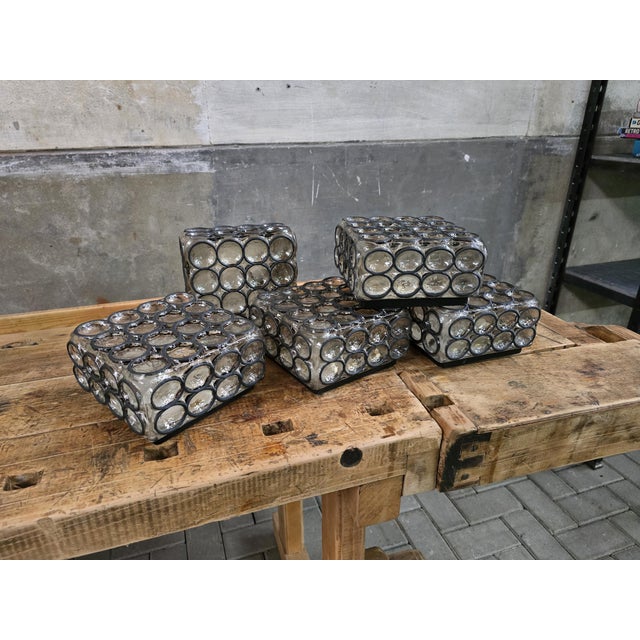 Very cool square ceiling light by a quality maker from the '70s. Great design with black circles and thick glass. In...