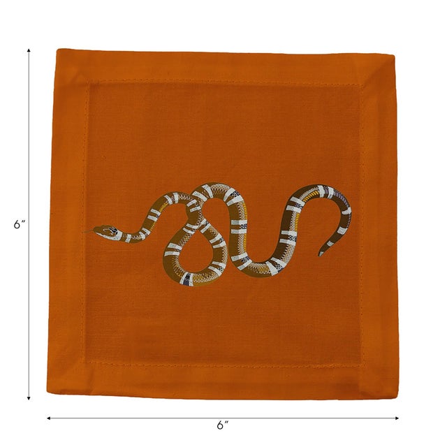 Serpent Cotton Sateen Cocktail Napkins in Burnt Orange, Set of 4 For Sale - Image 4 of 5