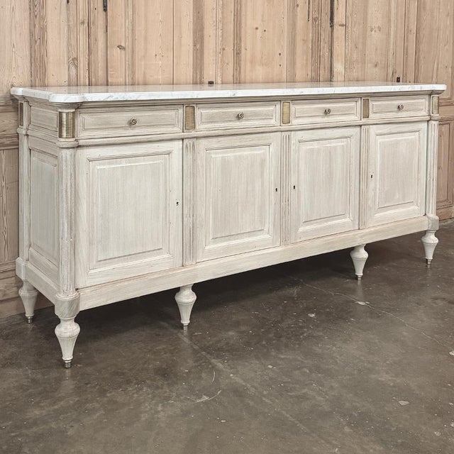 French Antique French Louis XVI Bleached Mahogany Buffet With Carrara Marble For Sale - Image 3 of 15