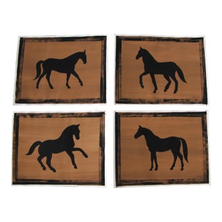 Set/4 Horses Abstract Minimalist English Traditional Tan Black Original Paintings by Cleo Plowden For Sale