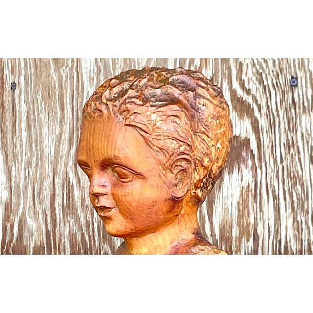 Vintage Hand Carved Wood Bust of Child Sculpture For Sale - Image 11 of 12