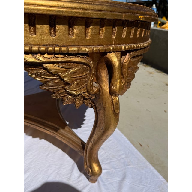 Vintage Neoclassical Style Gilt Wood Coffee Table With Marble Top – French Empire Inspired For Sale In Phoenix - Image 6 of 16