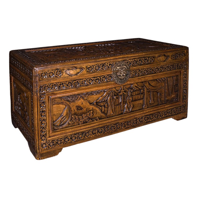 Vintage Art Deco Blanket Chest, Oriental, Camphorwood Linen Trunk, Home Storage For Sale