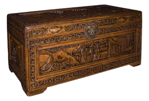 Vintage Art Deco Blanket Chest, Oriental, Camphorwood Linen Trunk, Home Storage