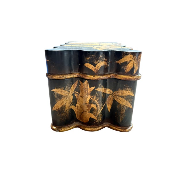 Quick Hits Style: Chinoiserie Materials: Lacquered wood, gilt detailing, fabric-lined interior Finish: Black ground with...
