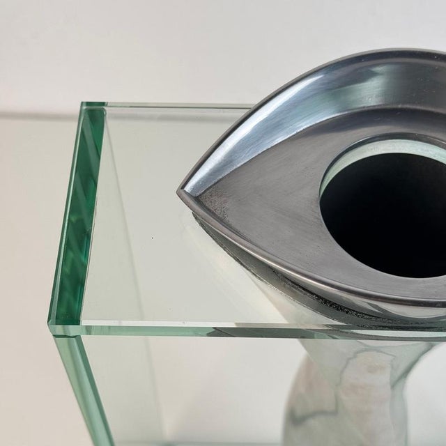 Twisted Tornado Flower Vase in Aluminum and Glass from Lisa Mori, Italy, 1980s For Sale - Image 10 of 12