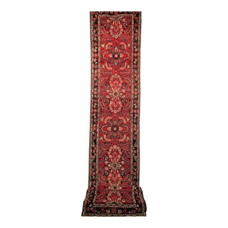 Vintage Persian Sarouk Lilian Runner Rug, Hand-Knotted Wool, Floral Design, Red & Pink, 3x25 For Sale
