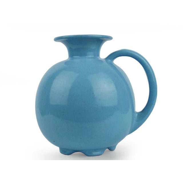 Mid 20th Century Mid Century Modern Blue Matte Ball Pitcher/Jug Art Pottery For Sale - Image 4 of 6
