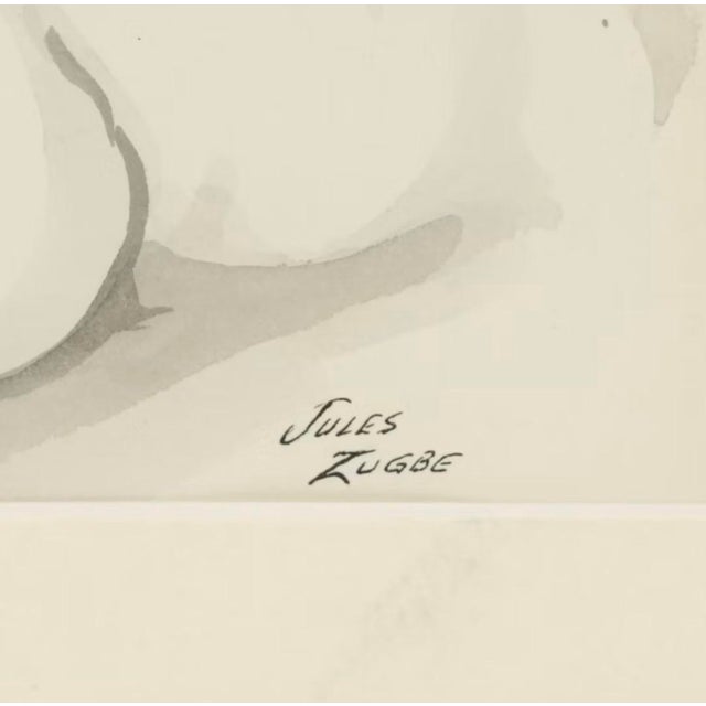 Seated Nude Ink Wash on Paper — Jules Zugbe (American, 20th Century) For Sale - Image 4 of 5