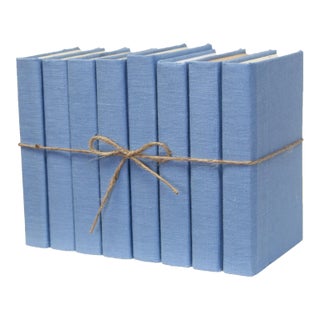 Decorative Books - Sky Linen Wrapped Book Bundle - 1 Foot of Blue Books For Sale