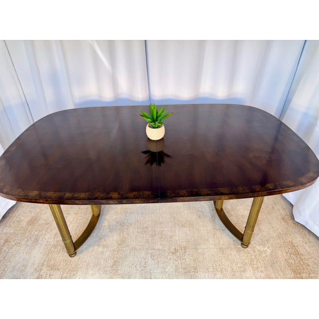 Mastercraft Mastercraft Walnut and Brass Dining Table With 2 X 20 Inch Leaf Extensions For Sale - Image 4 of 12