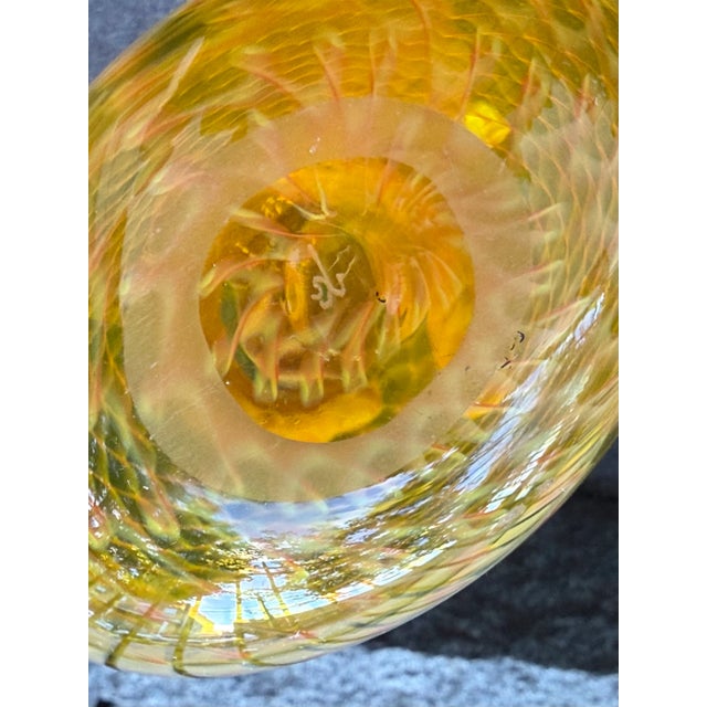 John Geci Vase Yellow Amber Art Glass White Cane Webbing 9 1/4” H For Sale In New York - Image 6 of 6