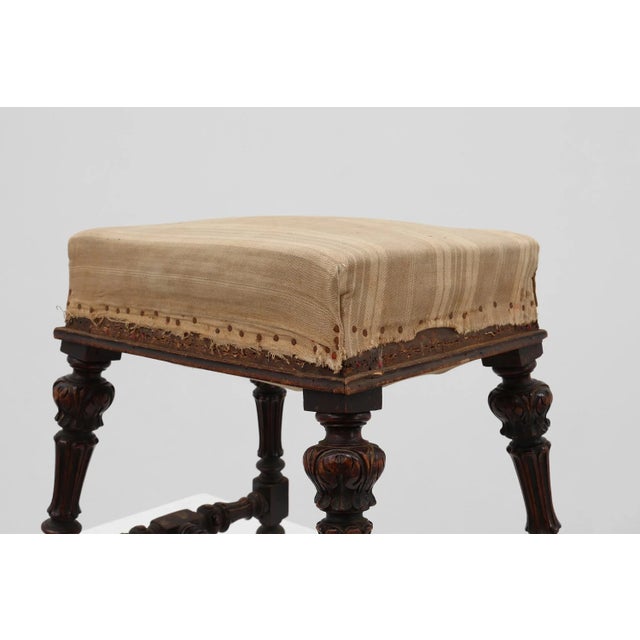 France / 19th century / stool / oak, fabric / Baroque / Louis XV Elegant French rectangular antique stool hand crafted in...