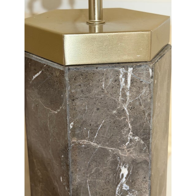 Contemporary 1980s Marble Column Table Lamp With Capiz Shell Grid Shade For Sale - Image 3 of 5
