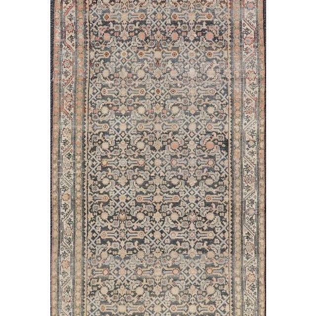 Measures: 3'3 x 12'0 Antique Persian Hamedan Runner with Sub-Geometric Design in Gray and Cream. Keivan Woven Arts / rug...