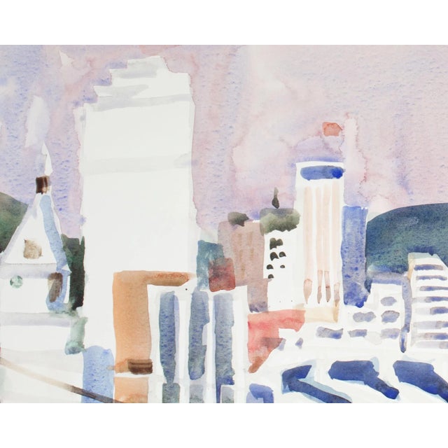 Late 20th Century Signed Watercolor Painting of a City by Sanford Brooks For Sale - Image 5 of 8