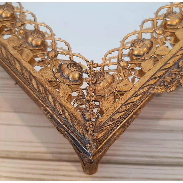 Hollywood Regency Brass Floral Vanity Dresser Mirror For Sale - Image 10 of 11