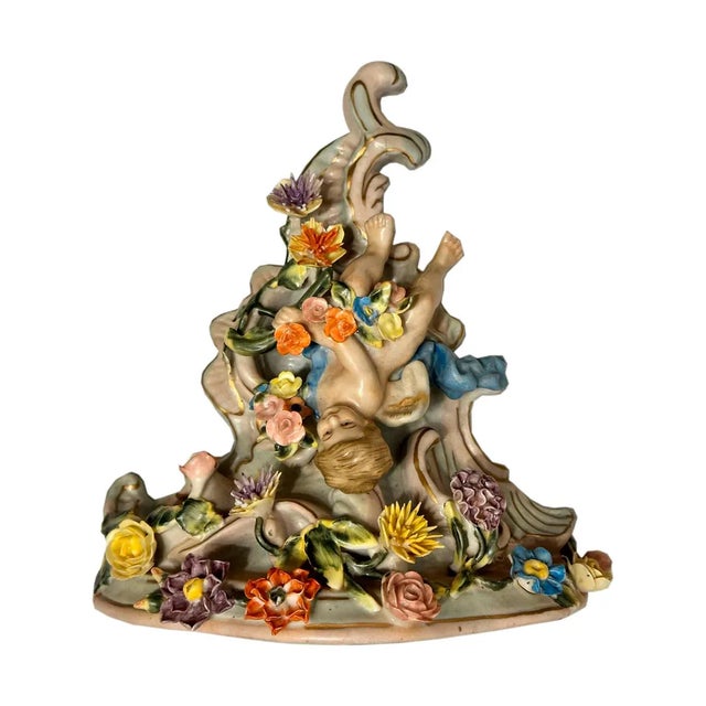 Pair of Rococo wall lights made by the German factory Dresden Sitzendorf. The wall lights are decorated with hand-painted...