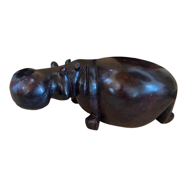 Mid 20th Century Large Hand Carved Wooden Hippopotamus For Sale