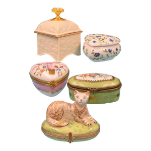 Vintage Curated Collection Fine Porcelain Trinket Boxes Featuring Tiffany & Co., Limoges & Lenox- Set of 5