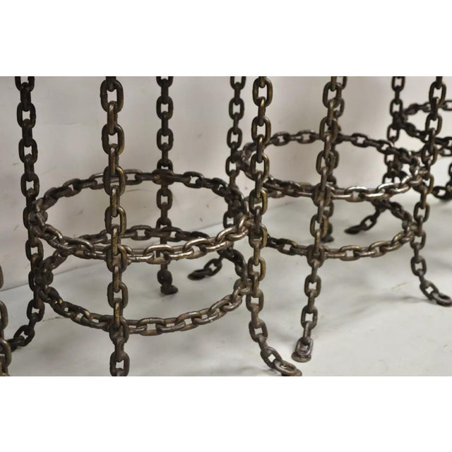 Vintage Mid Century Brutalist Iron Chain Link Swivel Counter Bar Stools- Set of 4 For Sale In Philadelphia - Image 6 of 12