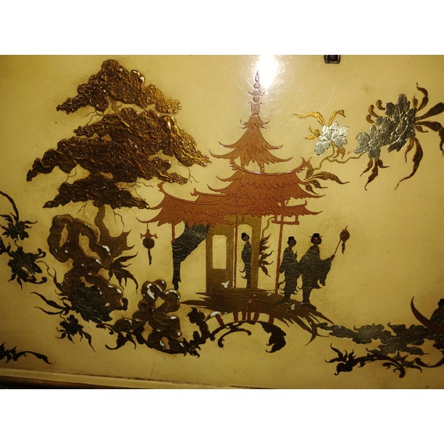 1950s Vintage Mid-Century Spanish Chinoiserie Secretary Desk - Hand-Painted 2-Piece Cabinet For Sale - Image 5 of 17