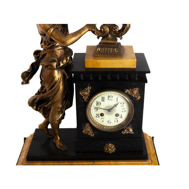 Metal Lady Playing Harp Pendulum Mantel Clock on Marble Base, 1900s For Sale - Image 7 of 10