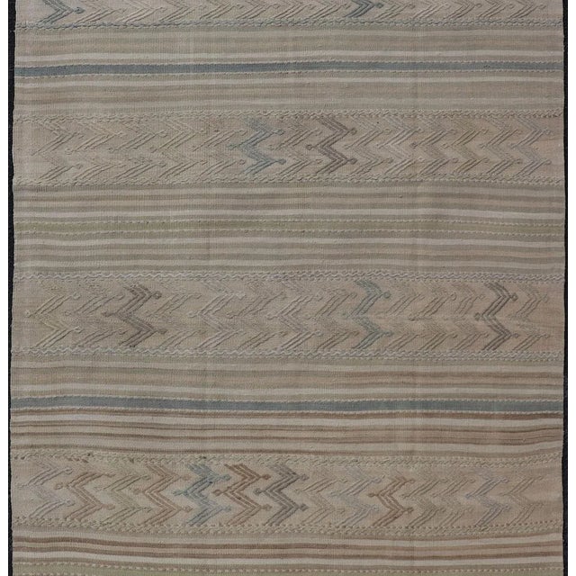 Vintage Turkish Flat-Weave Muted Colored Kilim in Taupe, Brown and Light Blue For Sale - Image 4 of 12