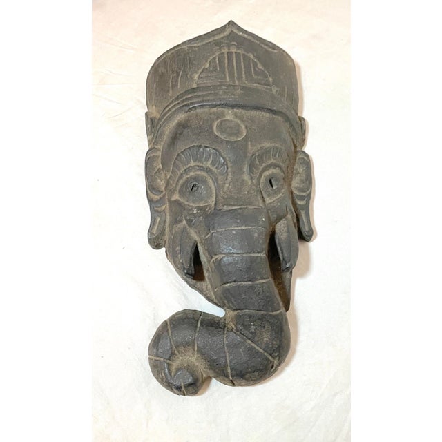 African Antique 19th Century Hand Carved Myanmar Burmese Wood Ganesha Mask With Wax Seal For Sale - Image 3 of 15