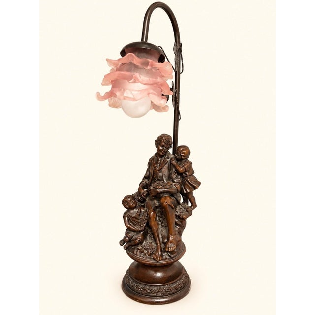 Antique Napoleon III Spelter Lamp with Pink Glass Lampshade, 1890s For Sale - Image 10 of 10