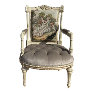 Louis XV French Style Settee, Empire Walnut Armchair/Chair/Setee