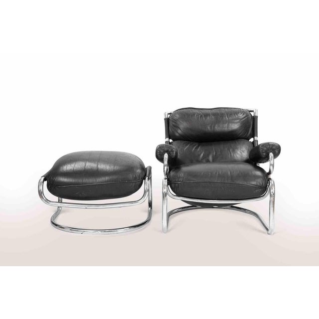 Vintage Cantilever Leather Lounge Chair & Ottoman, 1970s, Set of 2 For Sale - Image 4 of 9