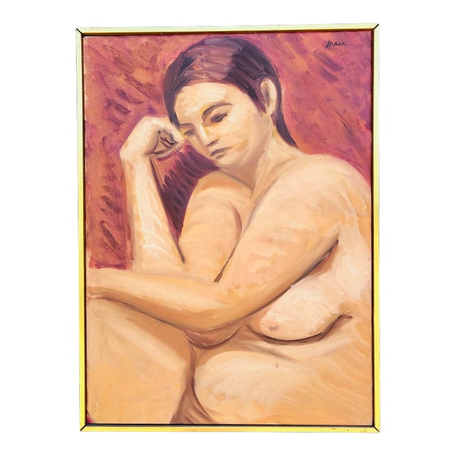 Vintage Oil Painting on Canvas of Nude Woman For Sale