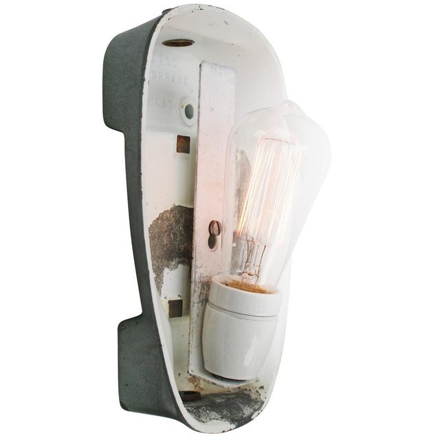 Vintage Industrial French Green Cast Iron & Frosted Cut Glass Wall Light by Holophane, France For Sale - Image 7 of 9